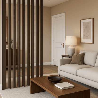 Separadores de ambiente en madera natural con pie metálico